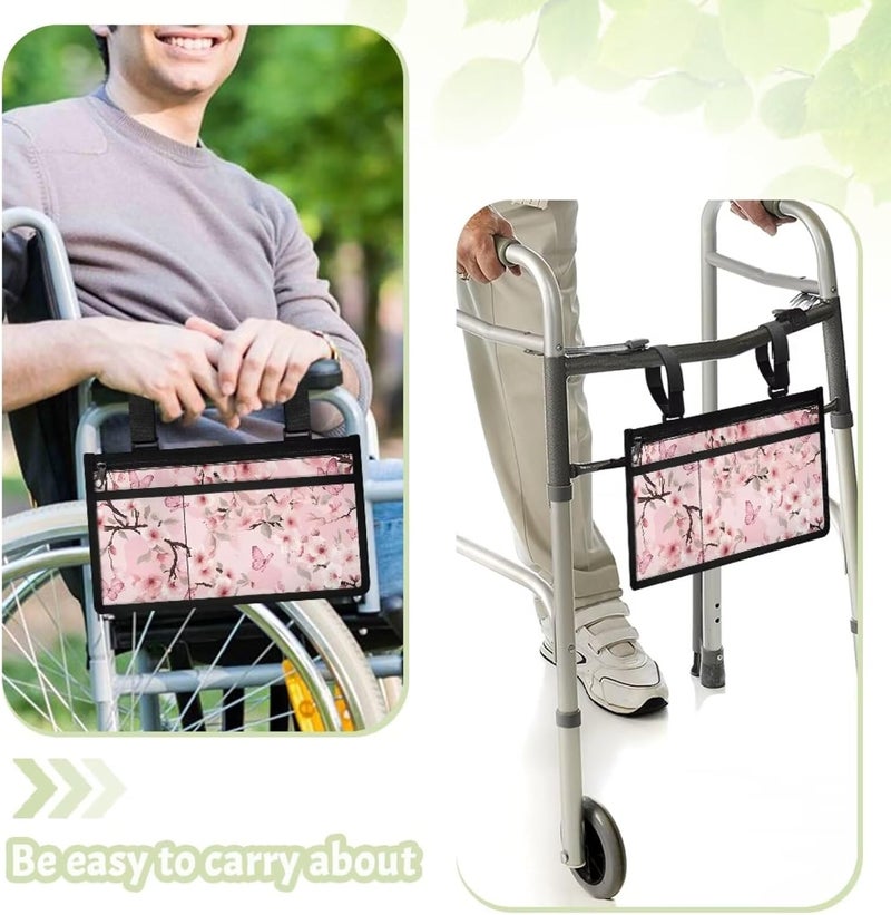 LedBack Wheelchair Side Storage Bag Pink Butterfly Armrest Pouch Cherry Wheelchair Accessories Organizer Bags for Walkers Rollator - Image 4